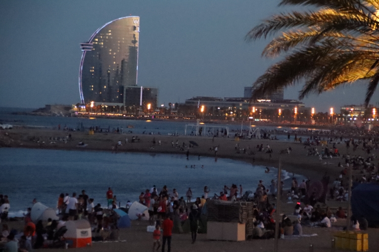 Barcelona's Somorrostro beach with thousands celebrating Sant Joan's eve on June 23, 2022